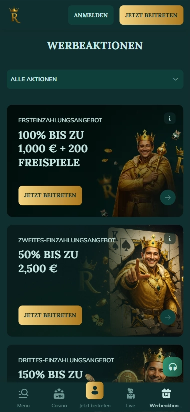 screen-2 Royalen Werbeaktionen erste zweite Einzahlung